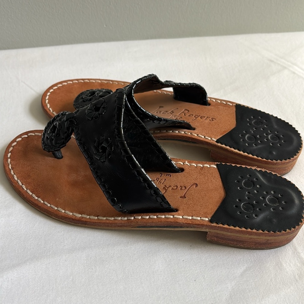 Jack Rogers Jack flat sandal in black patent leather - Picture 7 of 8